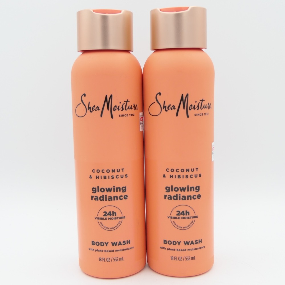Shea Moisture Glowing Radiance Coconut & Hibiscus 24HR Body Wash 2 Pack 18 oz Ea